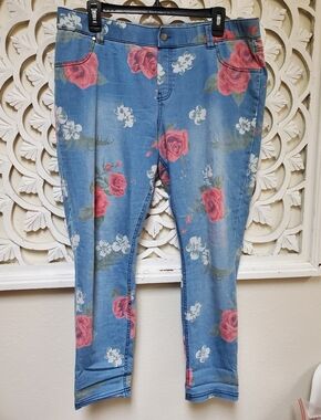 HUE Pink Rose Light Blue Denim Jeggings Size XL